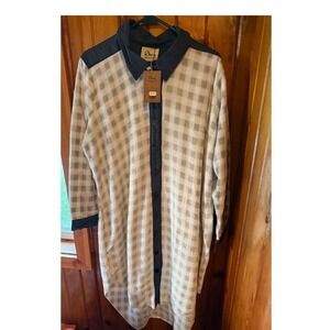 Rhea Calefactora Soft Jacket Grey White Checkered Fleece Button Down Shacket NEW